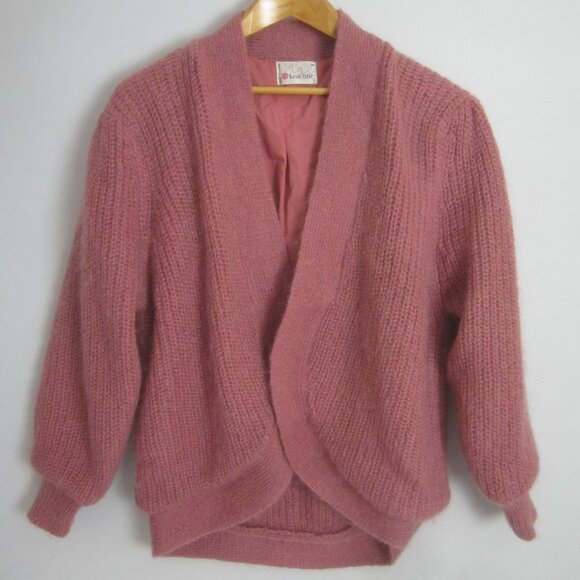 Vtg Knit One Womens Medium Mauve Pink LS Mohair Rib Knit Lined Open Cardigan M/L - Picture 1 of 12